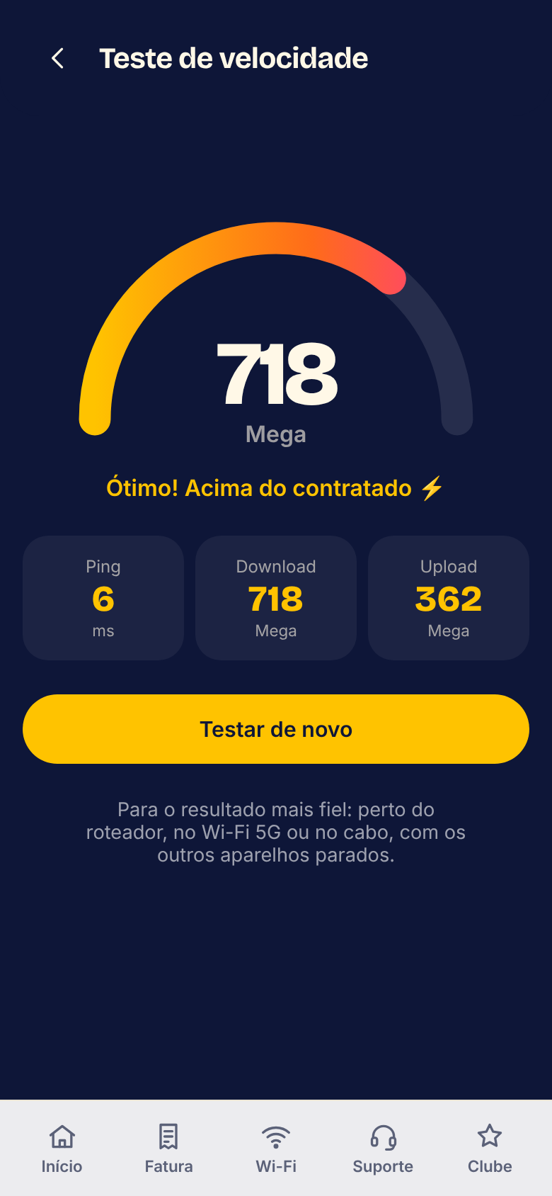 Teste de velocidade em um toque